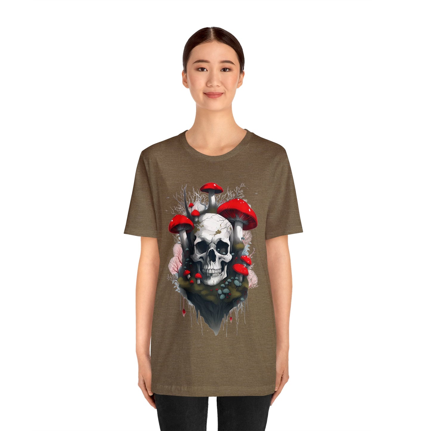 Mushrooms and Mossy Skull Unisex Jersey Short Sleeve Tee