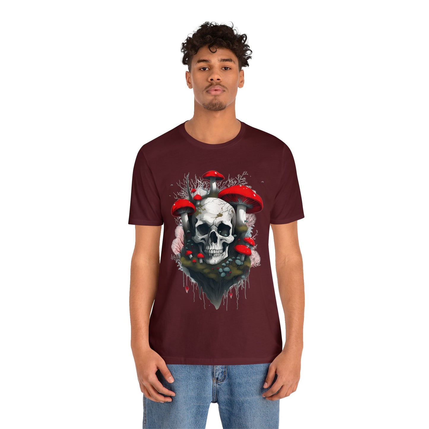 Mushrooms and Mossy Skull Unisex Jersey Short Sleeve Tee