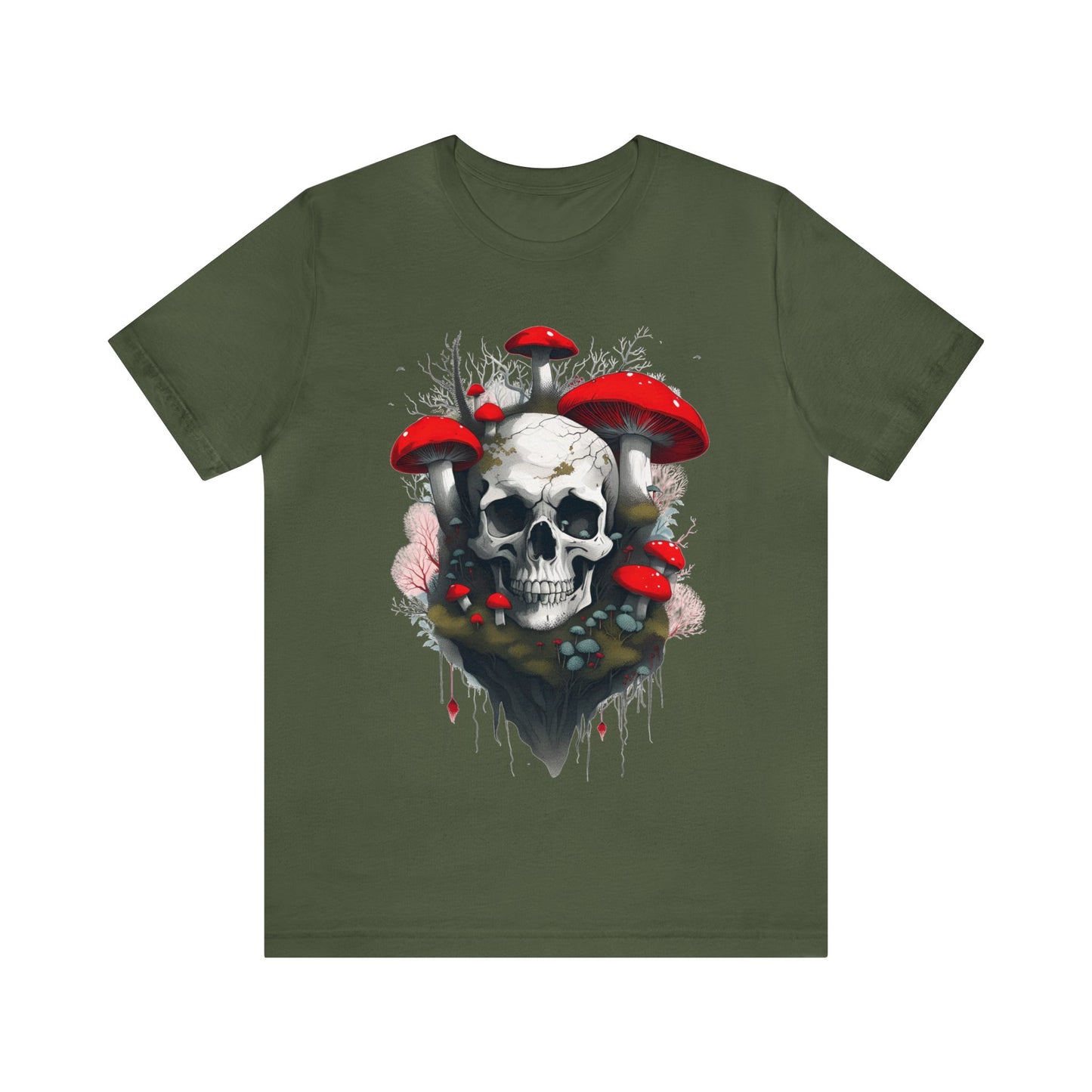 Mushrooms and Mossy Skull Unisex Jersey Short Sleeve Tee