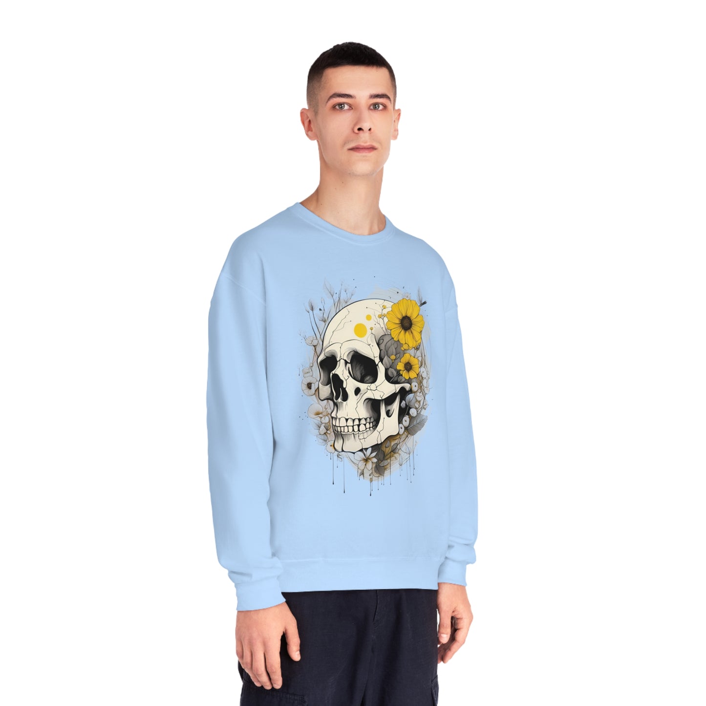 Yellow Floral Skull Unisex NuBlend® Crewneck Sweatshirt