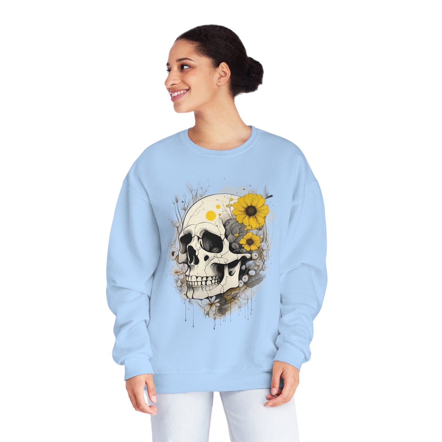 Yellow Floral Skull Unisex NuBlend® Crewneck Sweatshirt