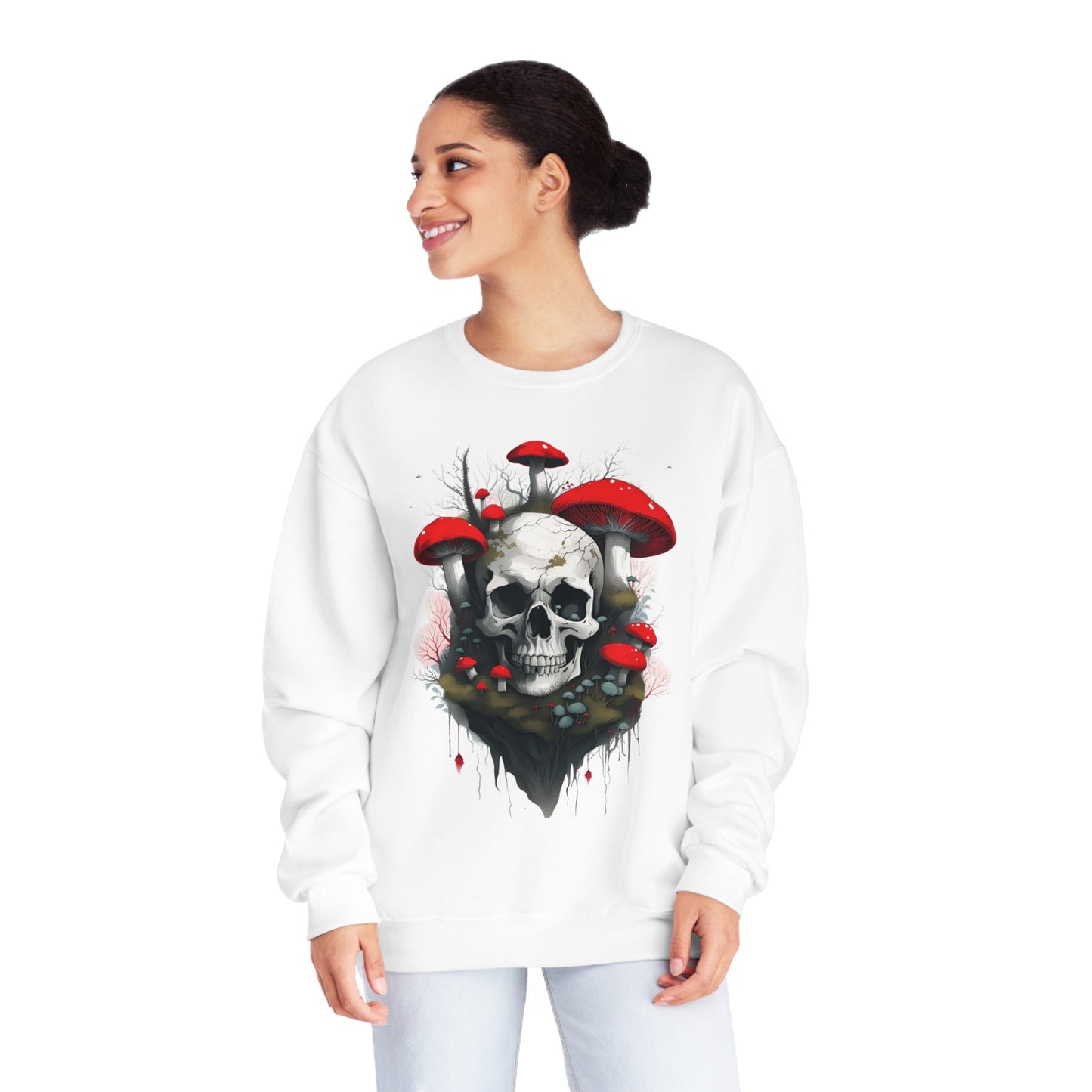 Mushrooms and Mossy Skull Unisex NuBlend® Crewneck Sweatshirt