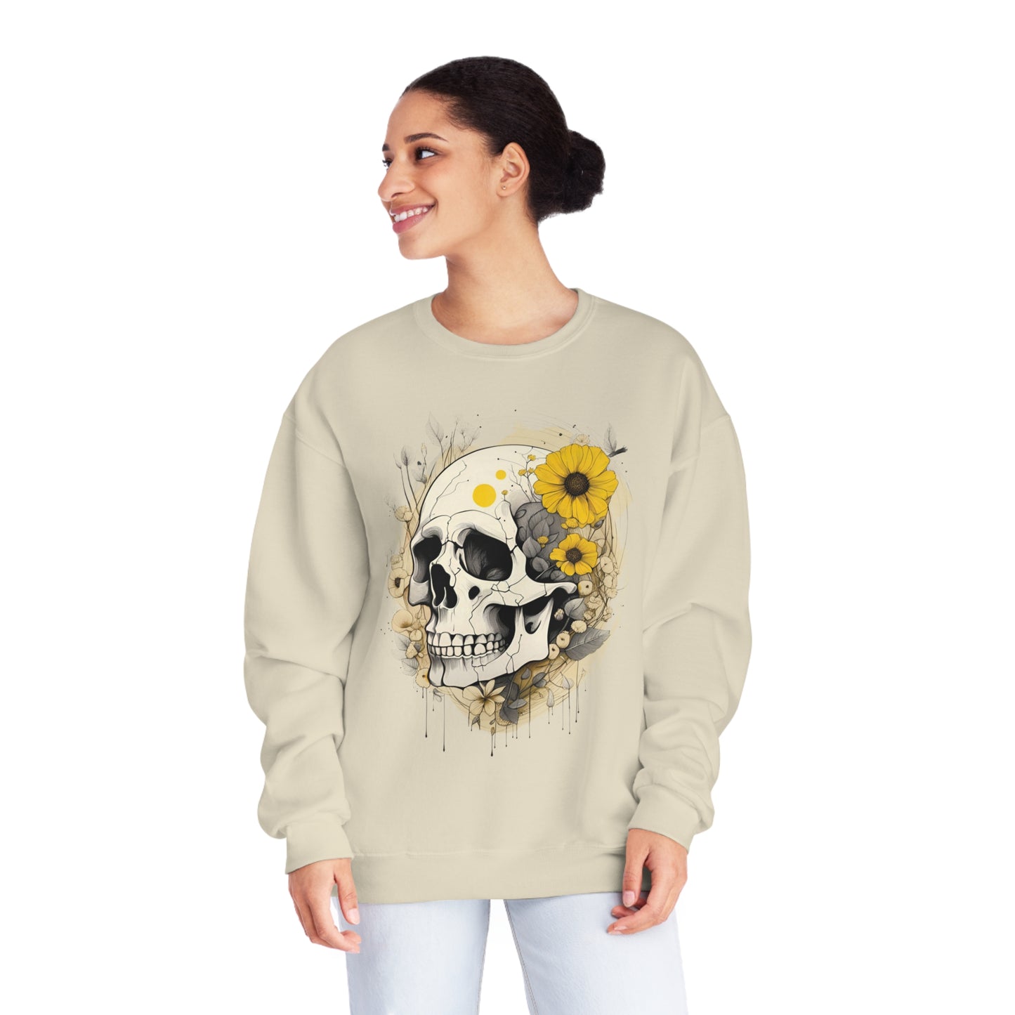 Yellow Floral Skull Unisex NuBlend® Crewneck Sweatshirt