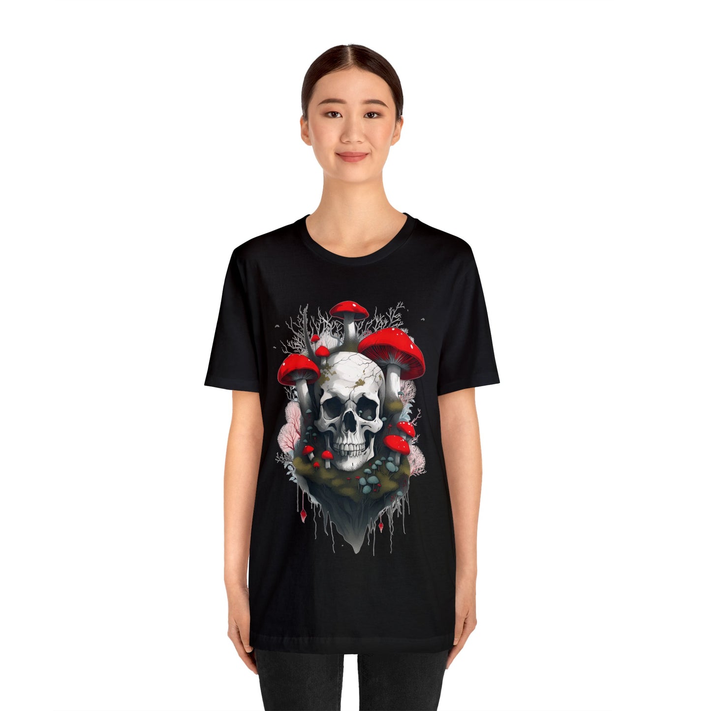 Mushrooms and Mossy Skull Unisex Jersey Short Sleeve Tee