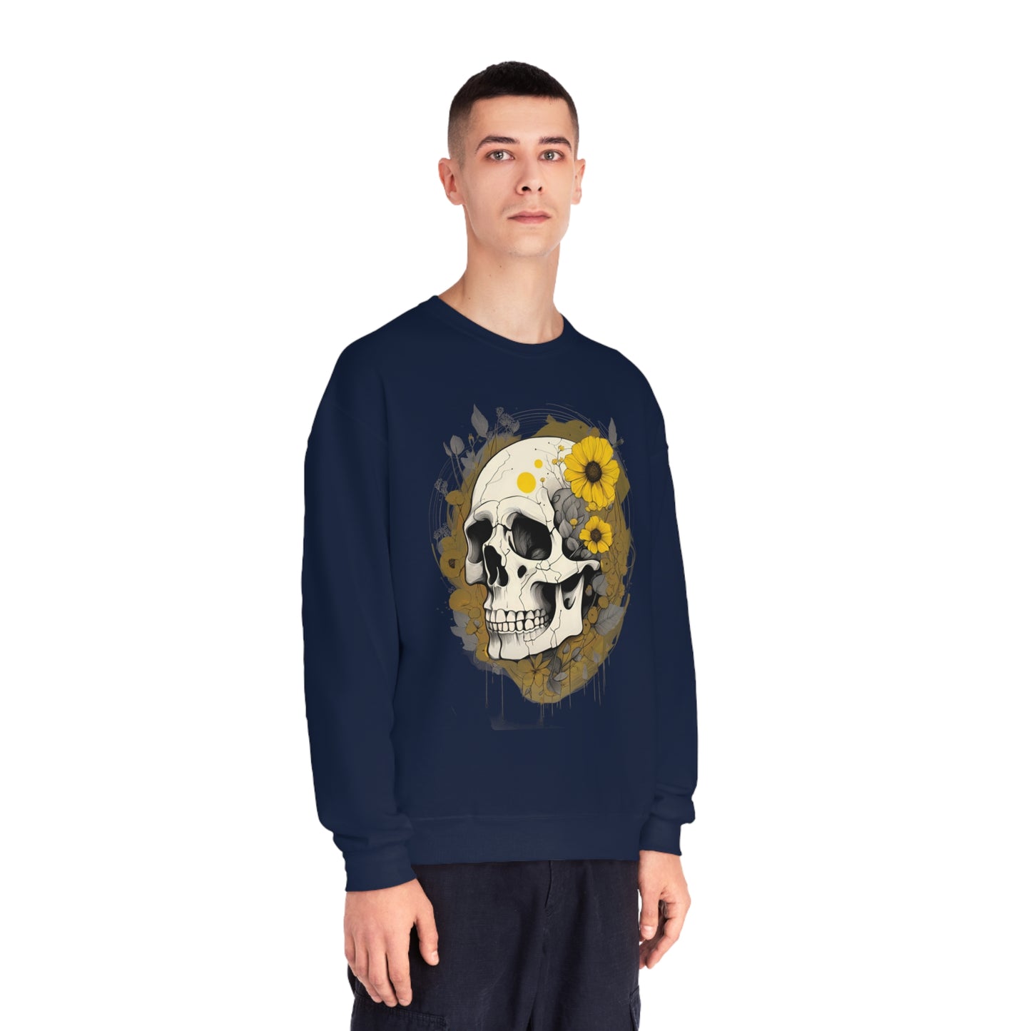 Yellow Floral Skull Unisex NuBlend® Crewneck Sweatshirt