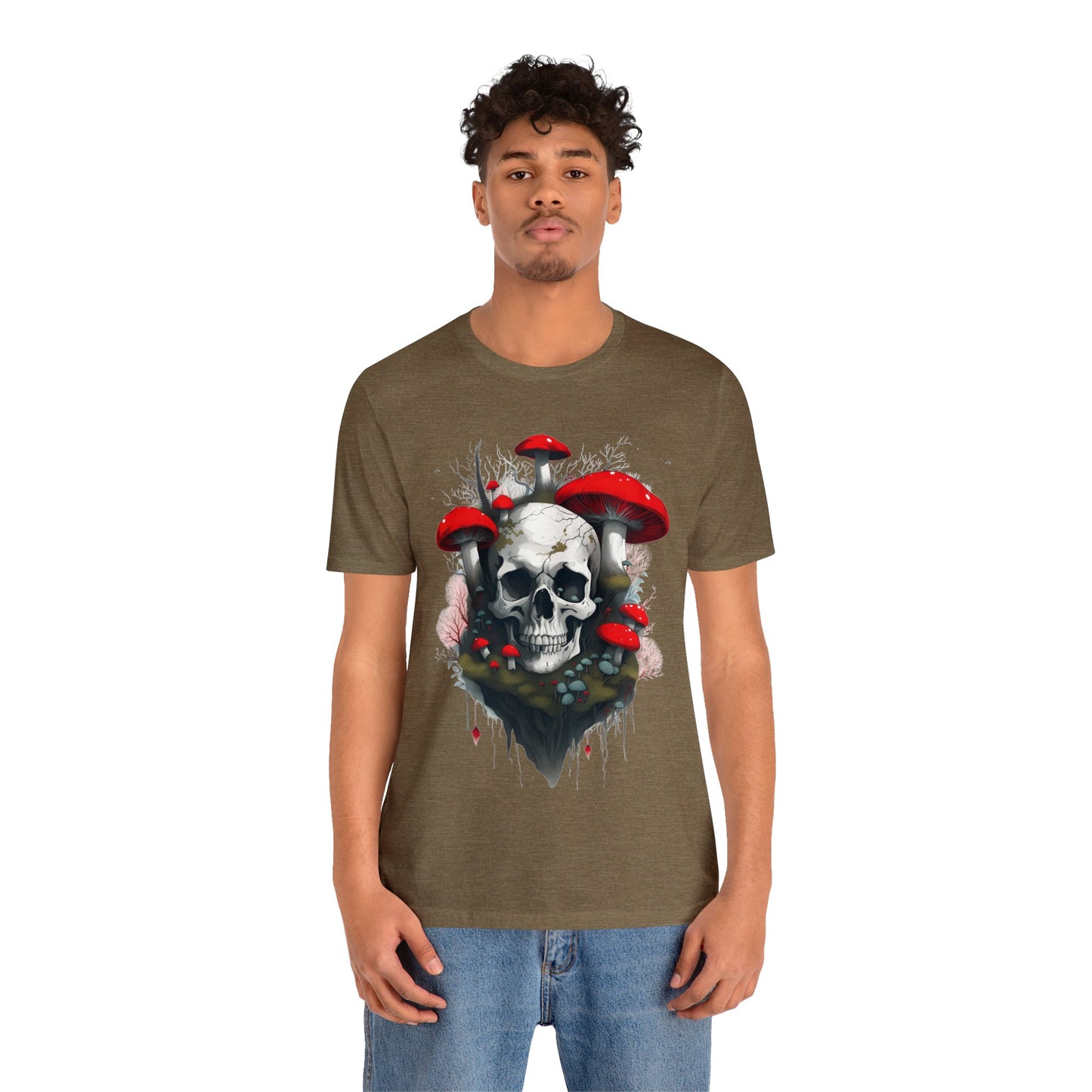 Mushrooms and Mossy Skull Unisex Jersey Short Sleeve Tee