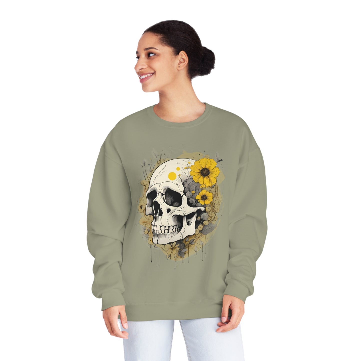 Yellow Floral Skull Unisex NuBlend® Crewneck Sweatshirt