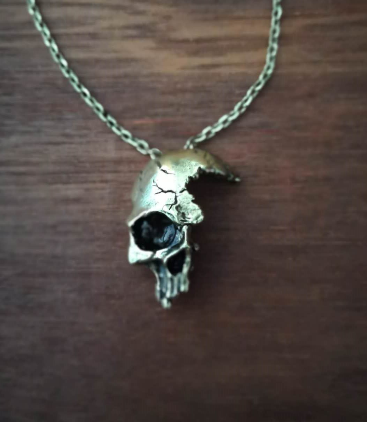 Half Face Skull Silver Necklace