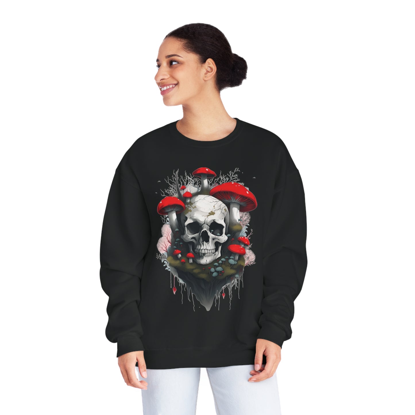 Mushrooms and Mossy Skull Unisex NuBlend® Crewneck Sweatshirt