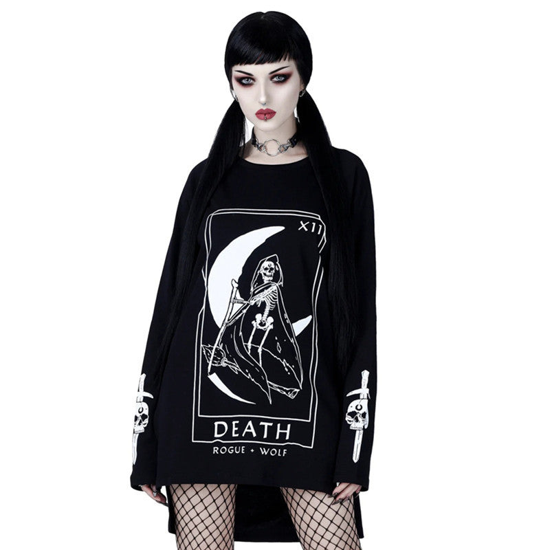 Death Card Round Neck Long Sleeve Sweater