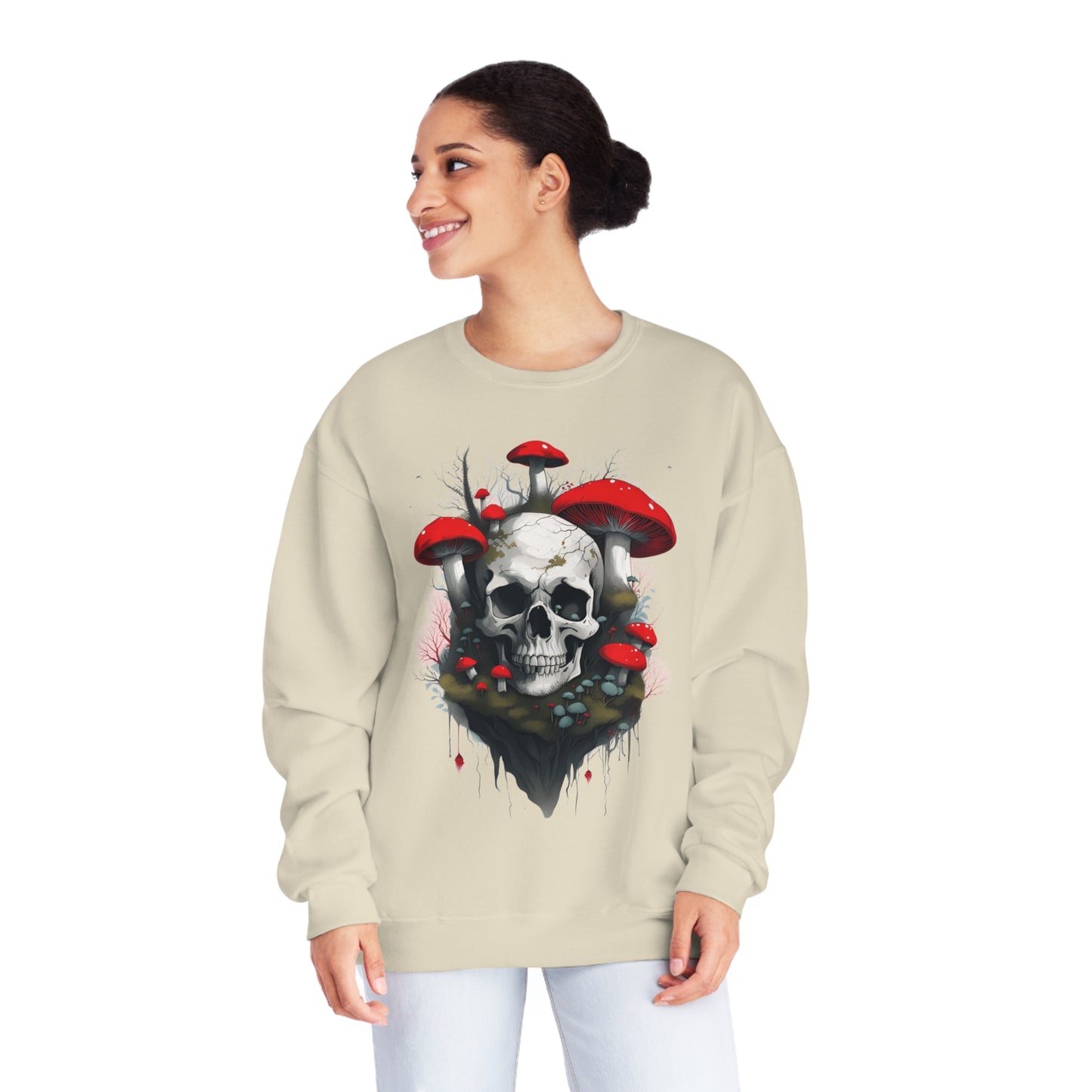 Mushrooms and Mossy Skull Unisex NuBlend® Crewneck Sweatshirt