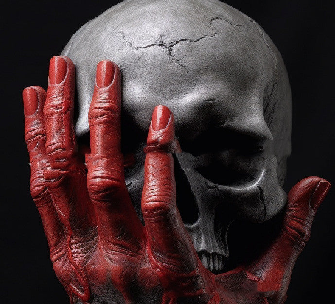 Macabre Hand & Skull Resin Decor