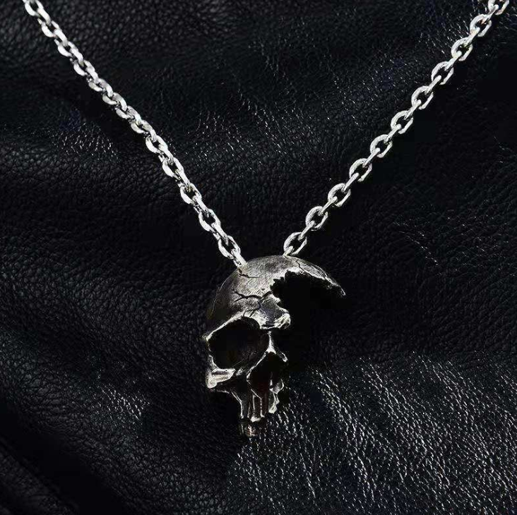 Half Face Skull Silver Necklace