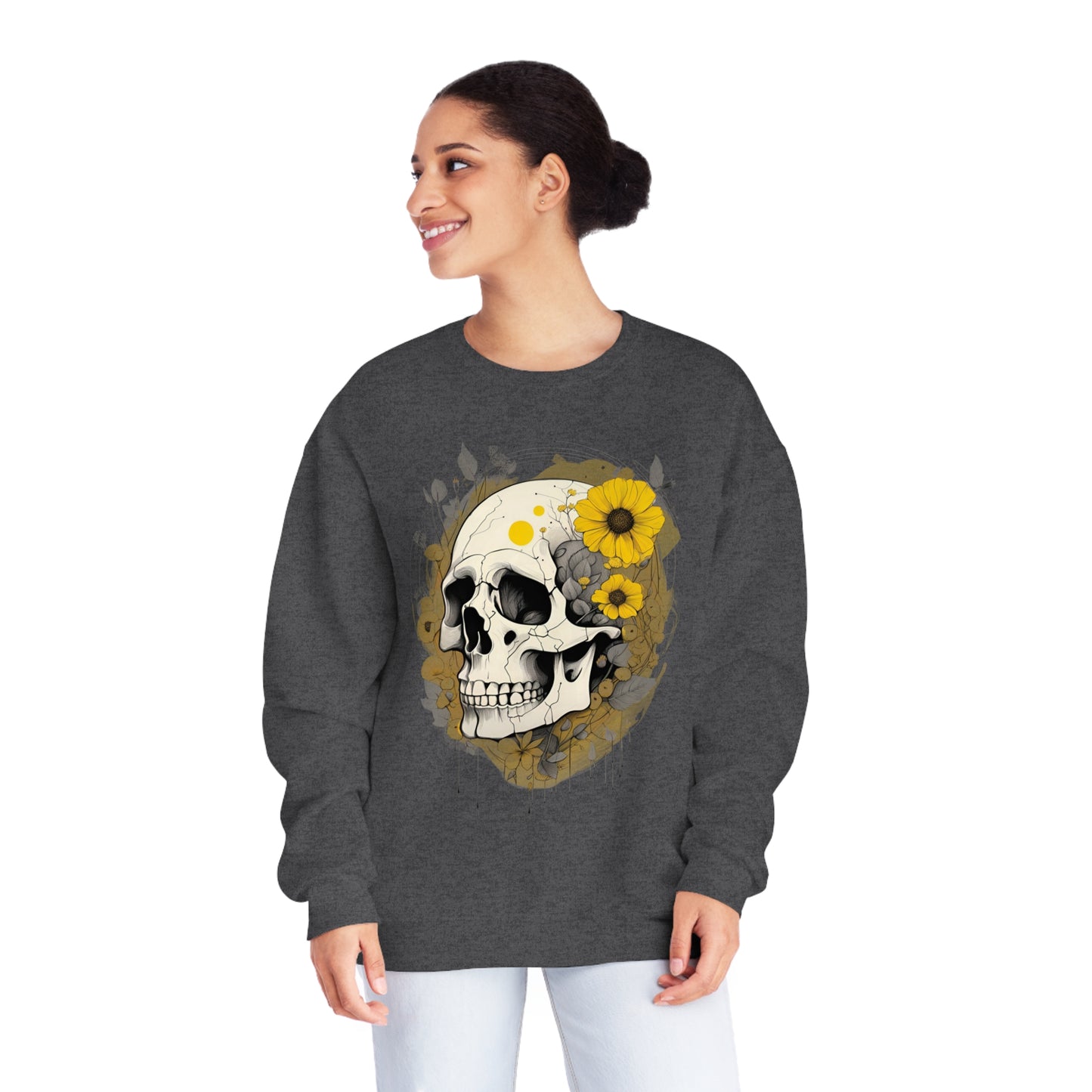 Yellow Floral Skull Unisex NuBlend® Crewneck Sweatshirt