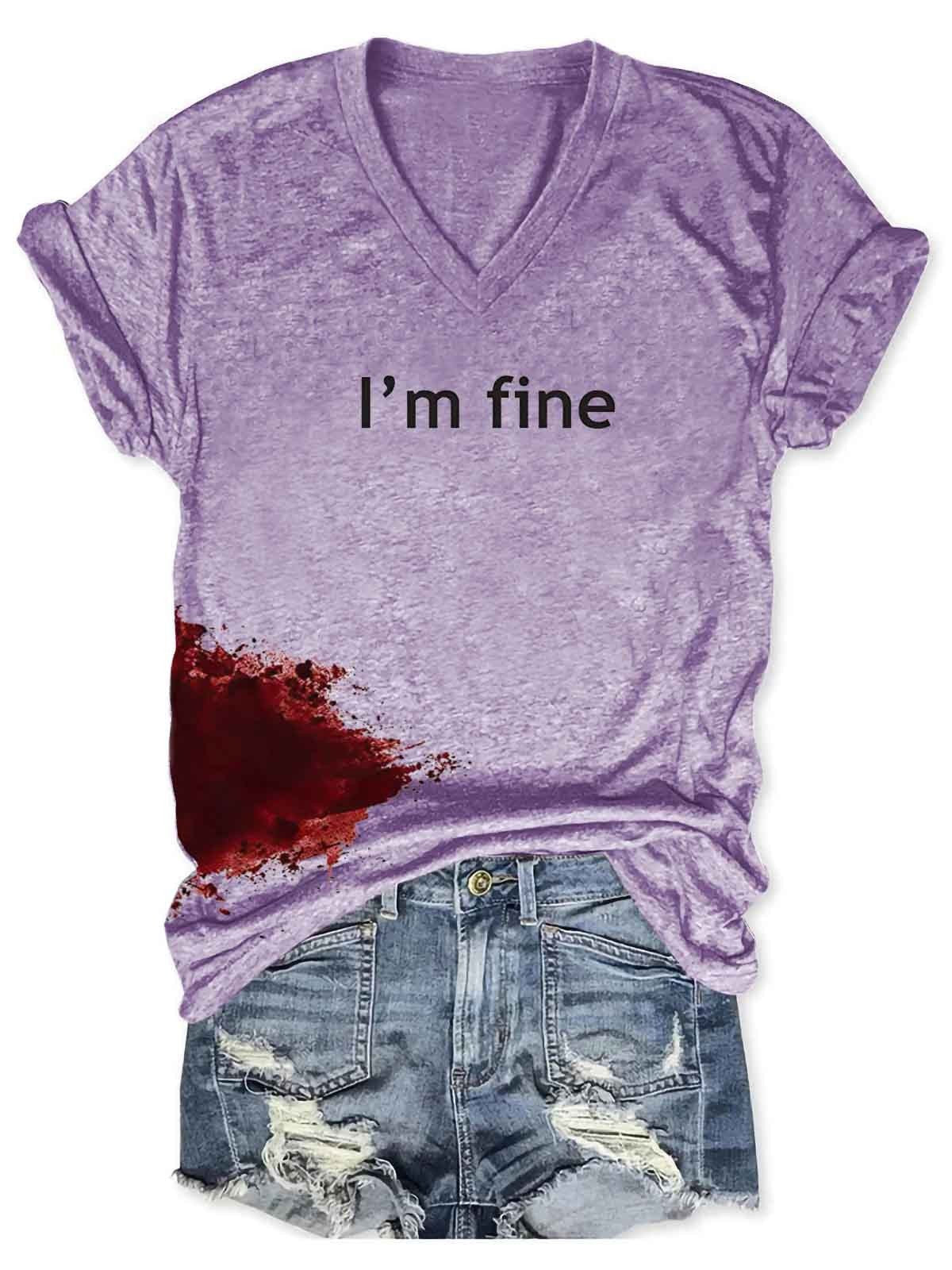 Women Halloween Bloodstained I'm Fine Shirt