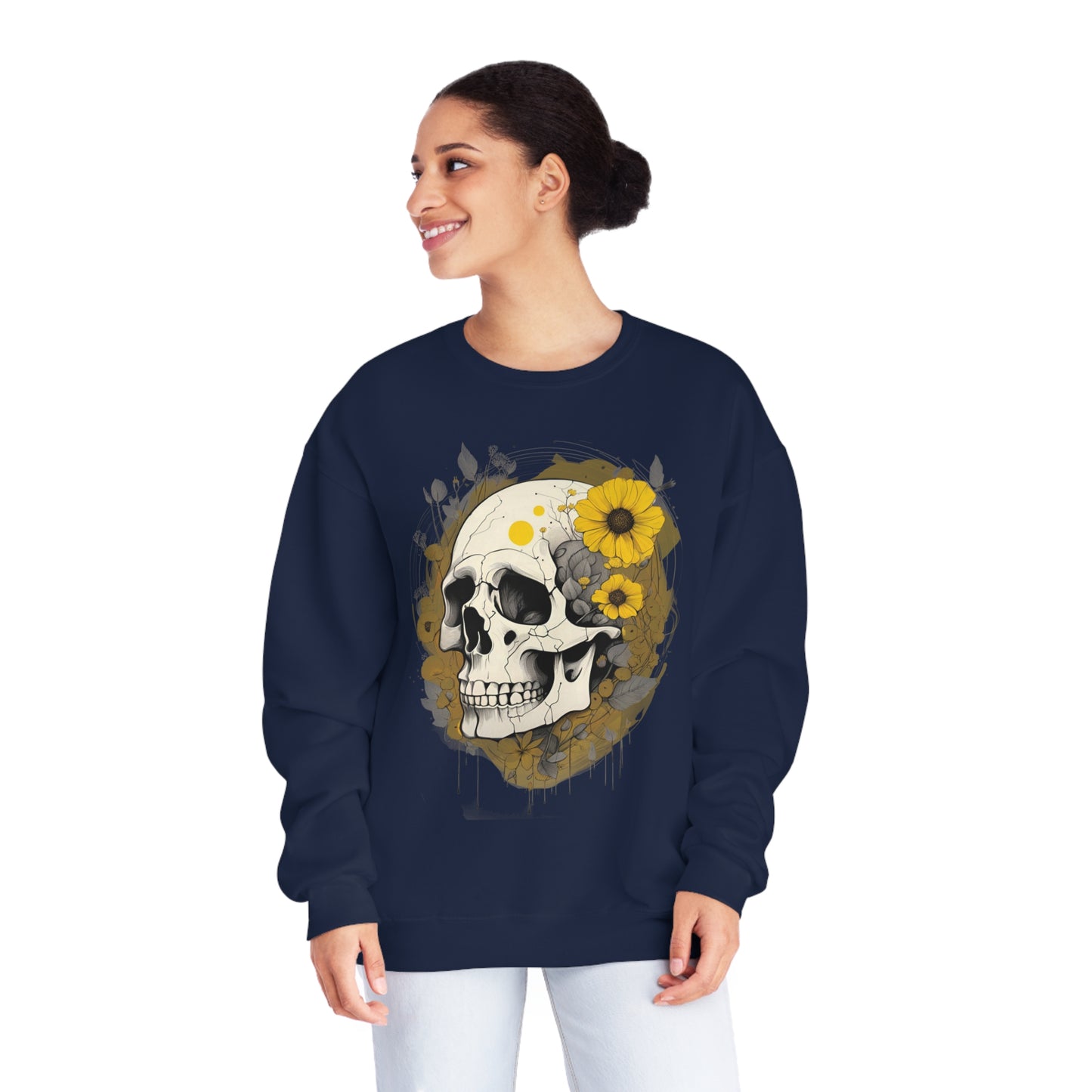 Yellow Floral Skull Unisex NuBlend® Crewneck Sweatshirt