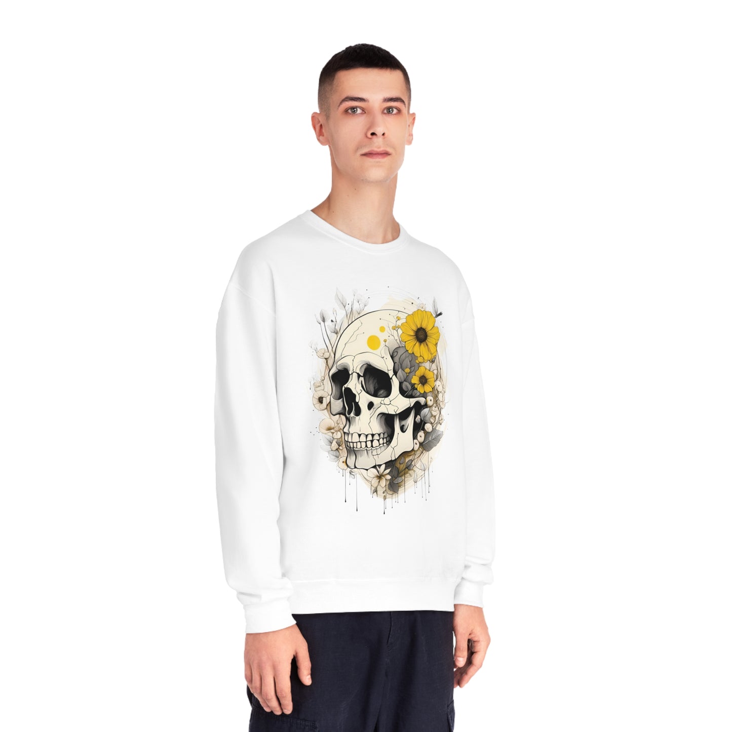 Yellow Floral Skull Unisex NuBlend® Crewneck Sweatshirt