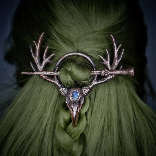 Deer Skull/ Moonstone Women's Hairpin