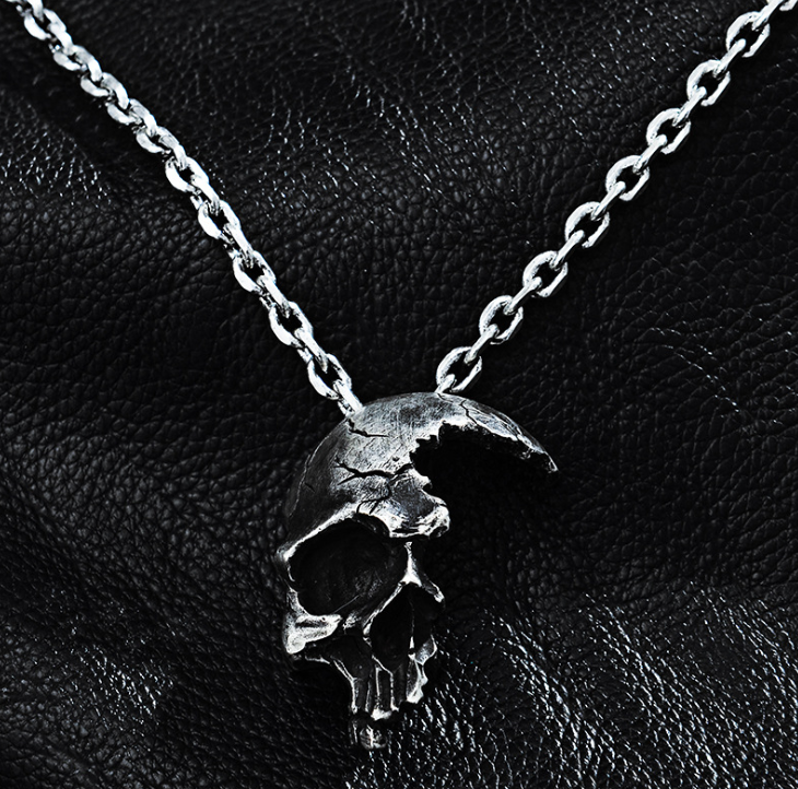 Half Face Skull Silver Necklace