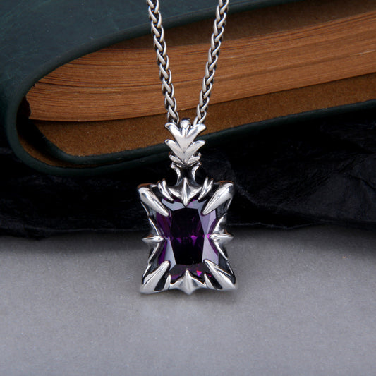 Sterling Silver Purple Gem Gothic Men's Pendant