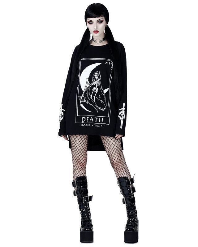 Death Card Round Neck Long Sleeve Sweater