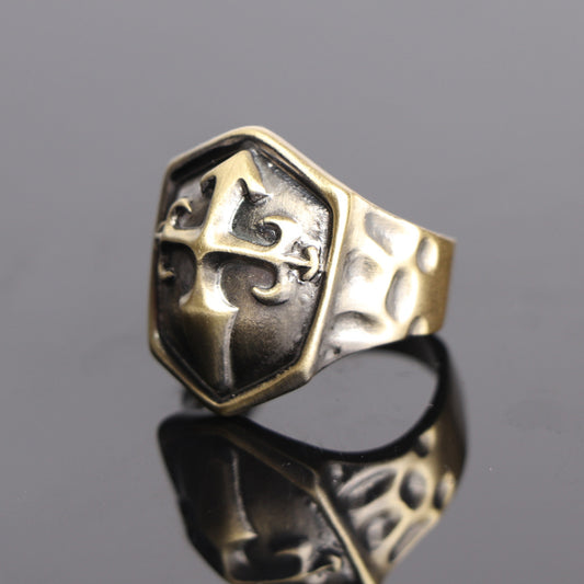 Punk Vintage Cross Shield Hoop Gothic Ring