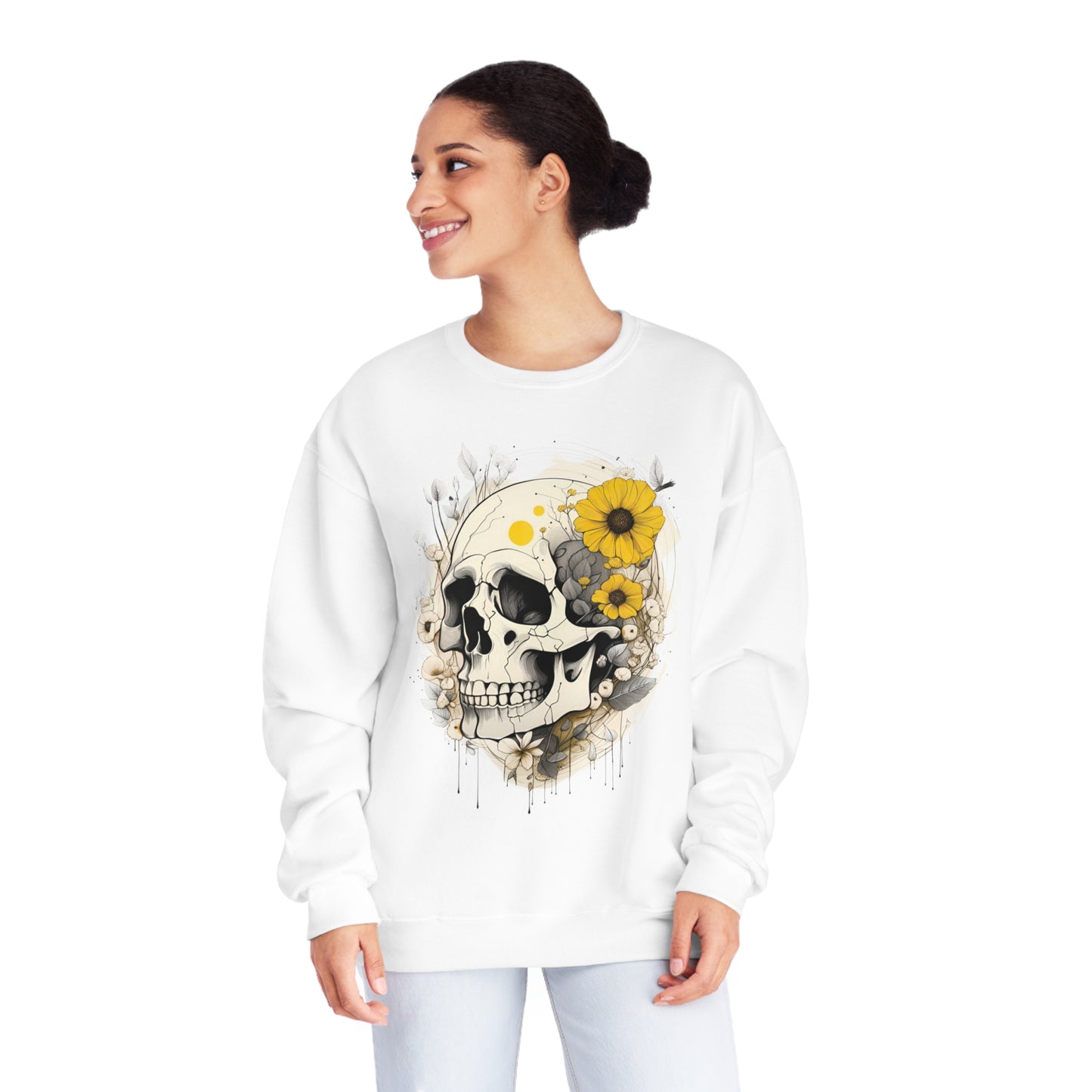 Yellow Floral Skull Unisex NuBlend® Crewneck Sweatshirt