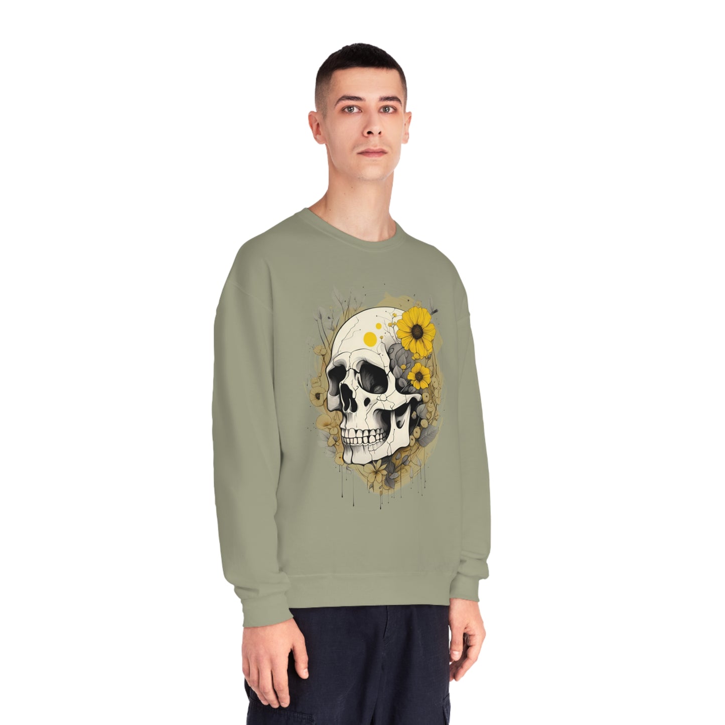 Yellow Floral Skull Unisex NuBlend® Crewneck Sweatshirt