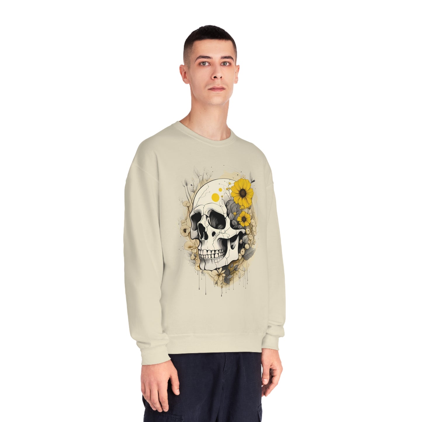 Yellow Floral Skull Unisex NuBlend® Crewneck Sweatshirt