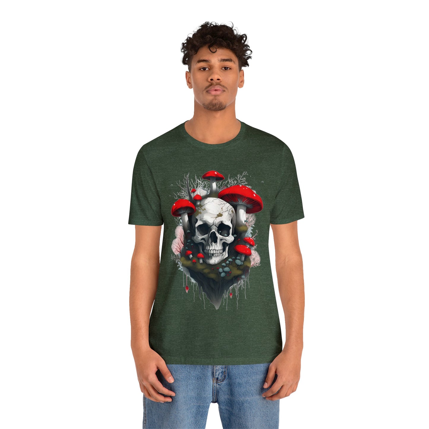 Mushrooms and Mossy Skull Unisex Jersey Short Sleeve Tee