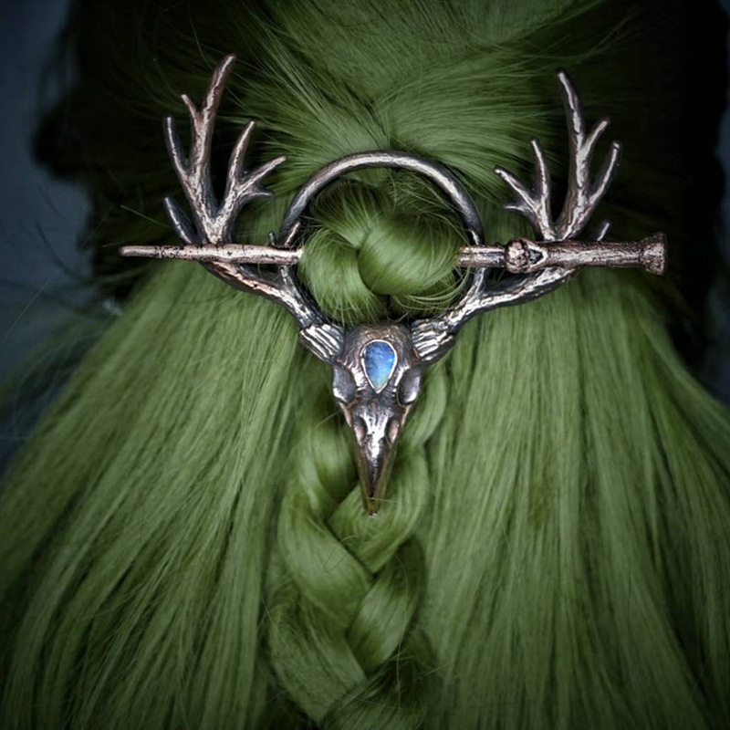 Deer Skull/ Moonstone Women's Hairpin