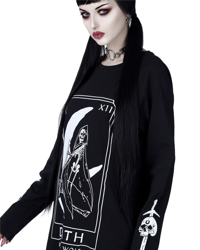 Death Card Round Neck Long Sleeve Sweater