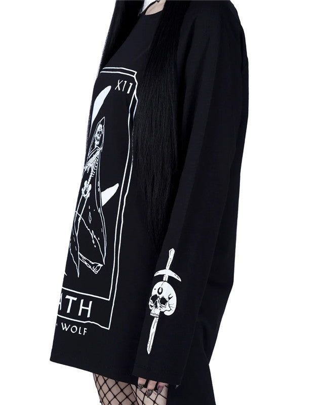 Death Card Round Neck Long Sleeve Sweater