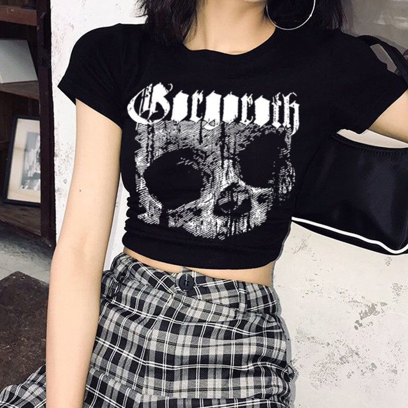 Short Sleeve Skull Crop Shirt