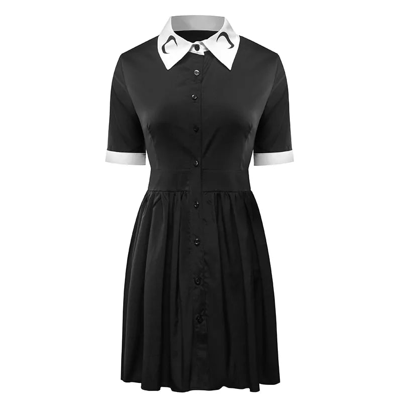 Crescent Collar Print Pleated Mini Dress