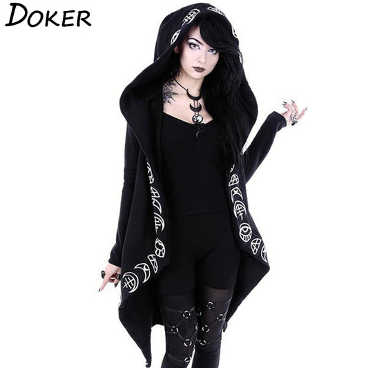 Gothic Punk Black Long Hoodie